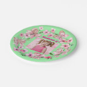 かわいいピンクのフローラバウ写真1st誕生日パーティー ペーパープレート (アングル)