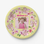 かわいいピンクのフローラバウ写真1st誕生日パーティー ペーパープレート (正面)