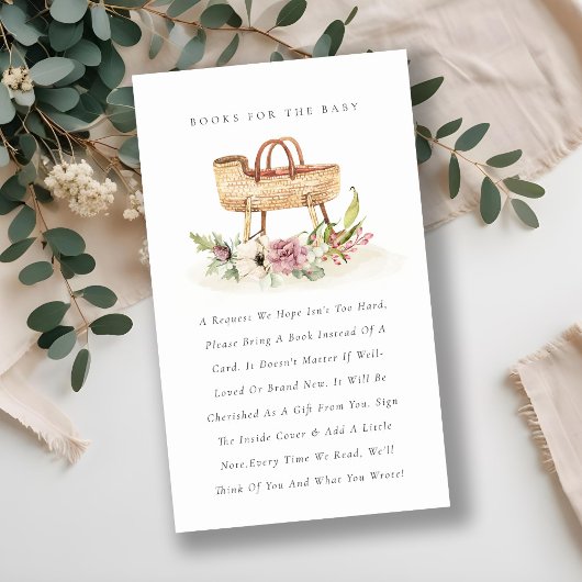 かわいいピンクのフローラバシネットブックス赤ちゃんシャワー エンクロージャーカード