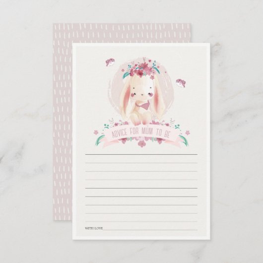 かわいいピンクのフローラバニーアドバイスママ赤ちゃんシャワー エンクロージャーカード (正面/裏面)