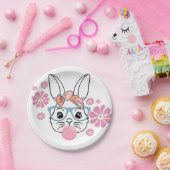 かわいいピンクのフローラバニーガールベビーシャワー ペーパープレート (パーティー)