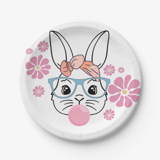 かわいいピンクのフローラバニーガールベビーシャワー ペーパープレート (正面)