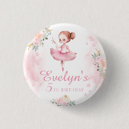 かわいいピンクのフローラバレリーナ誕生日ガールボタン 缶バッジ