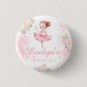 かわいいピンクのフローラバレリーナ誕生日ガールボタン 缶バッジ