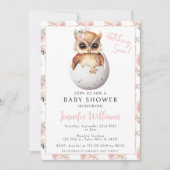 かわいいピンクのフローラフクロウ赤ちゃん女の子シャワー招待状 招待状 (正面)
