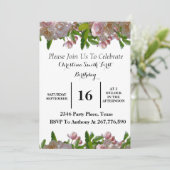 かわいいピンクのフローラベビー誕生日パーティーの招待状 招待状 (スタンド正面)