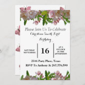 かわいいピンクのフローラベビー誕生日パーティーの招待状 招待状 (正面/裏面)