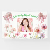 かわいいピンクのフローラボウガーリーフォト誕生日 横断幕 (横)