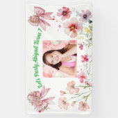 かわいいピンクのフローラボウガーリーフォト誕生日 横断幕 (縦)