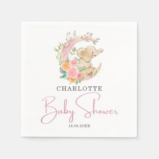 かわいいピンクのフローラムーンガール象赤ちゃんシャワー スタンダードカクテルナプキン