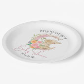 かわいいピンクのフローラムーンガール象赤ちゃんシャワー ペーパープレート (アングル)