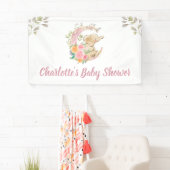 かわいいピンクのフローラムーンガール象赤ちゃんシャワー 横断幕 (インサイチュ)