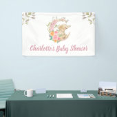 かわいいピンクのフローラムーンガール象赤ちゃんシャワー 横断幕 (トレードショー)