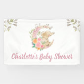 かわいいピンクのフローラムーンガール象赤ちゃんシャワー 横断幕 (横)