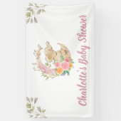 かわいいピンクのフローラムーンガール象赤ちゃんシャワー 横断幕 (縦)