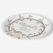 かわいいピンクのフローラリースベビーシャワー ペーパープレート (アングル)