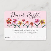 かわいいピンクのフローラ女の子の赤ちゃんシャワーおむつラッフル エンクロージャーカード (正面)