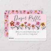 かわいいピンクのフローラ女の子の赤ちゃんシャワーおむつラッフル エンクロージャーカード (正面/裏面)