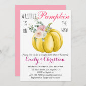 かわいいピンクのフローラ小さなかぼちゃカップル赤ちゃんシャワー 招待状 (正面/裏面)