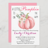 かわいいピンクのフローラ小さなかぼちゃカップル赤ちゃんシャワー 招待状 (正面/裏面)