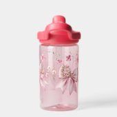 かわいいピンクのフローラ弓女の子フォトウォーターボトルギフト ウォーターボトル (背面)