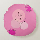 かわいいピンクのフローラ抽象芸術 ラウンドクッション (正面)