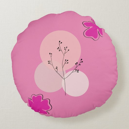 かわいいピンクのフローラ抽象芸術 ラウンドクッション (裏面)