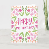 かわいいピンクのフローラ水彩母の日折り ノートカード (正面)