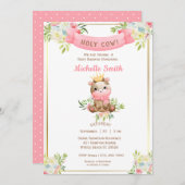 かわいいピンクのフローラ牛の赤ちゃんシャワー 招待状 (正面/裏面)