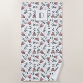 かわいいピンクのフローラ花あなたの名前をパターン ビーチタオル (正面)