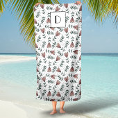 かわいいピンクのフローラ花あなたの名前をパターン ビーチタオル