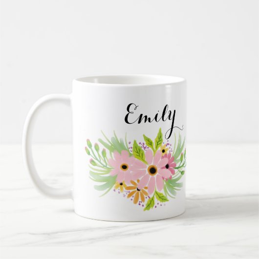 かわいいピンクのフローラ花嫁のギフト好意アイディアマグカップ コーヒーマグカップ (左)