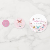 かわいいピンクのフローラ蝶ガールズベビーシャワー コンフェッティ (正面)