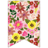 かわいいピンクのフローラ誕生日パーティーのパターン バンティングフラッグ (第1の旗)