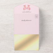 かわいいピンクのフローラ風船金箔ベビーシャワー オールインワン招待状 (外側)