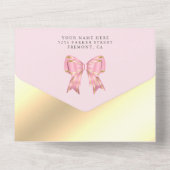 かわいいピンクのフローラ風船金箔ベビーシャワー オールインワン招待状 (裏面)