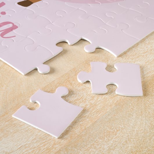 かわいいピンクのフローラ鹿と花の子供たち ジグソーパズル (側面)