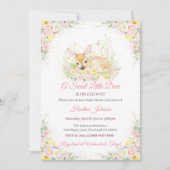 かわいいピンクのフローラ鹿の赤ちゃんシャワー 招待状 (正面)