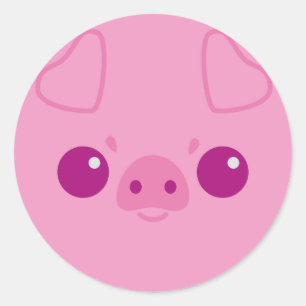 かわいいピンクのブタの顔 ラウンドシール