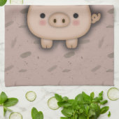 かわいいピンクのブタのOinkピンクの背景 キッチンタオル (折り畳み)