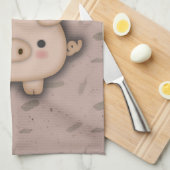 かわいいピンクのブタのOinkピンクの背景 キッチンタオル (四つ折り)