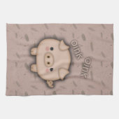 かわいいピンクのブタのOinkピンクの背景 キッチンタオル (横)