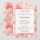 かわいいピンクのブッシュハートの誕生日 招待状 (正面/裏面)