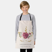 かわいいピンクのブルゴーニュフェイク金ゴールドフローラUnicorn Kids エプロン (着用した状態)