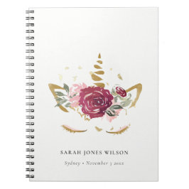 かわいいピンクのブルゴーニュフェイク金ゴールドフローラUnicorn Kids ノートブック