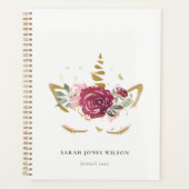 かわいいピンクのブルゴーニュフェイク金ゴールドフローラUnicorn Kids プランナー手帳 (正面)