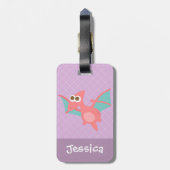かわいいピンクのプテロダクチル恐竜の少女紫 ラゲッジタグ (裏面縦)