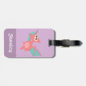 かわいいピンクのプテロダクチル恐竜の少女紫 ラゲッジタグ (裏面横)