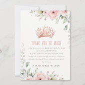 かわいいピンクのプリンセスクラウンティアラ 花の誕生日 サンキューカード (正面)