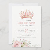 かわいいピンクのプリンセスクラウンティアラ 花の誕生日 招待状 (正面)